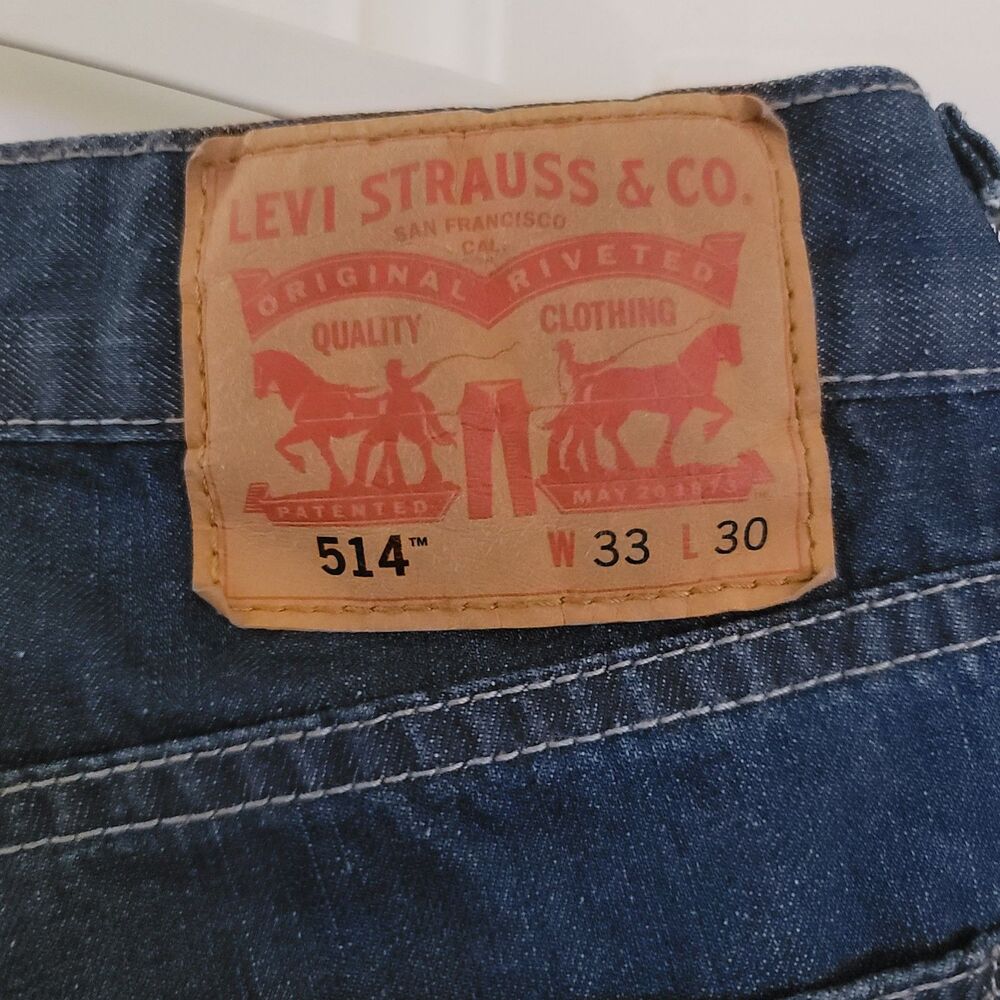 Levis 514 Mens Jeans 33 x 30 Blue Slim Straight Leg Medium Wash Preppy Western - Picture 6 of 11